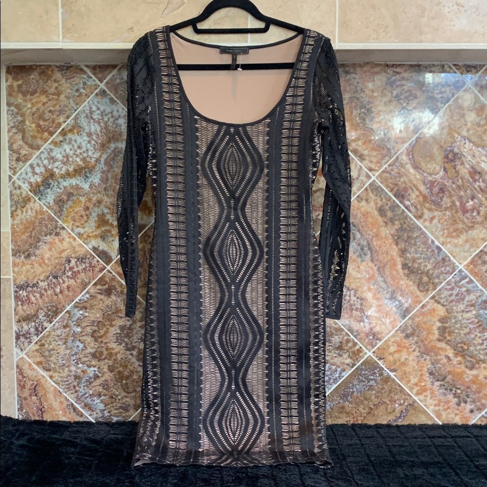 Women's BCBGMAXAZRIA Tanya Lace Long Sleeve Dress in Black Medium